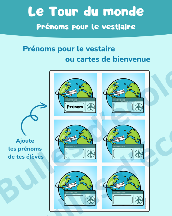 Prénoms pour le vestiaire / cartes de bienvenue
