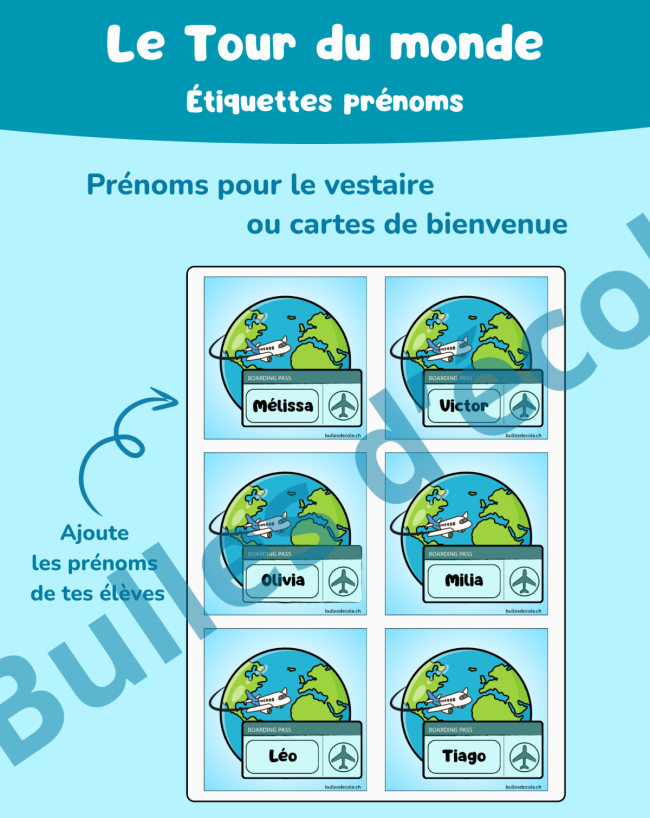 Étiquettes prénoms - Tour du monde
